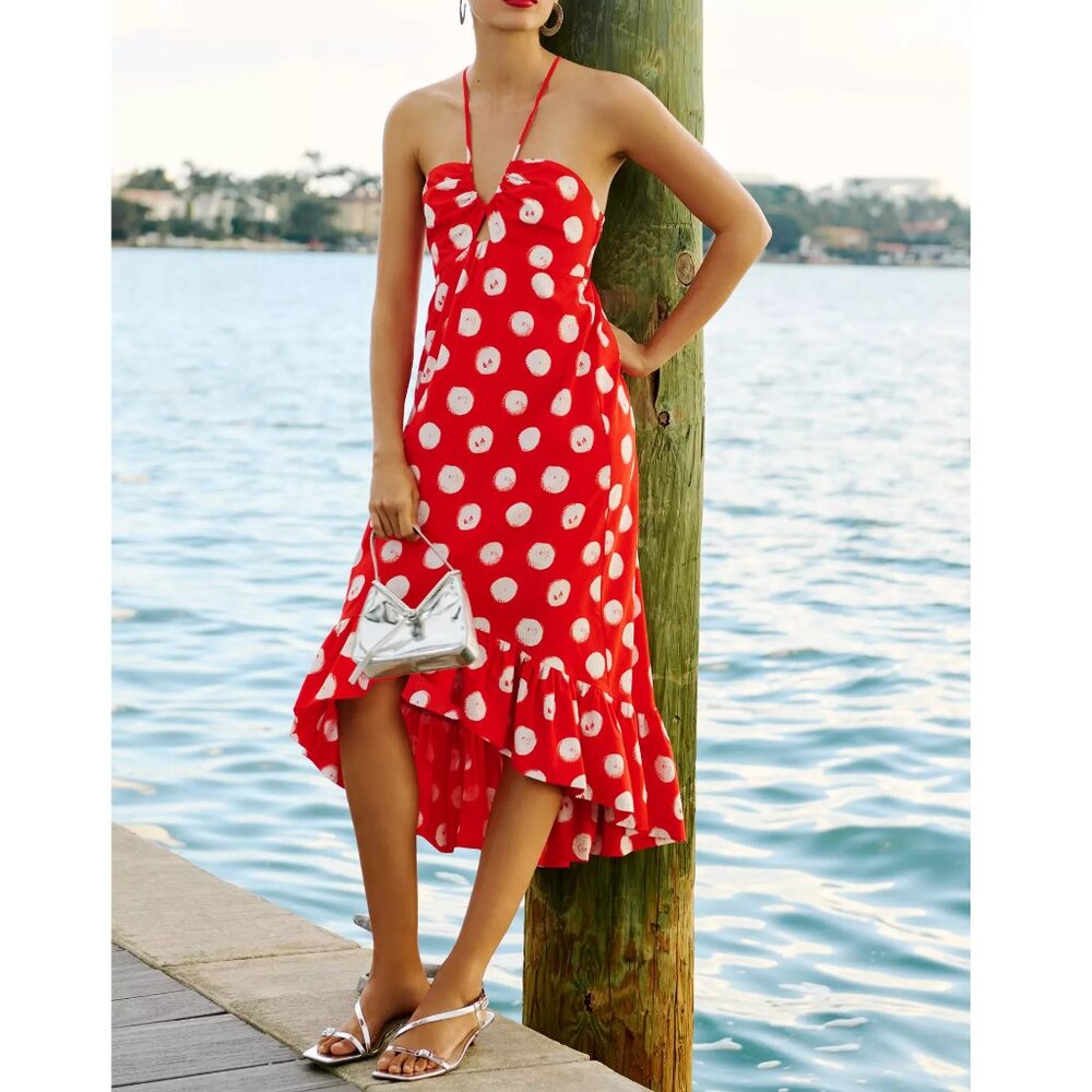 Plenty by Tracy Reese Halter High-Low Ruffle Dress Red Medium